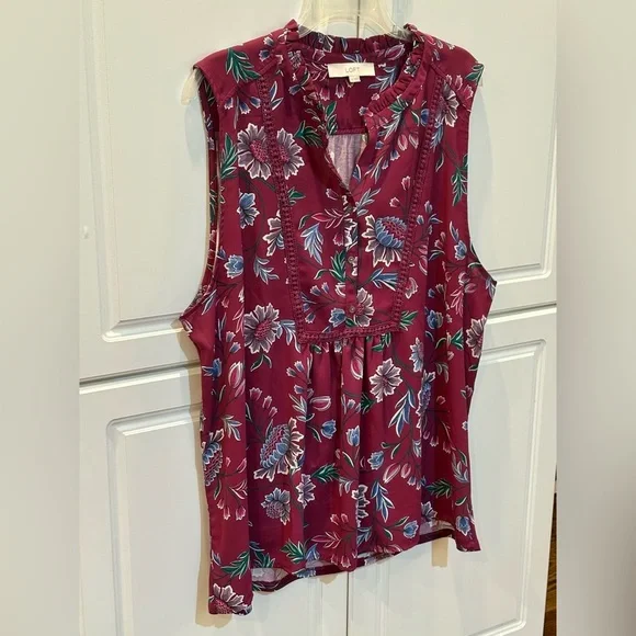 NWOT~Ann Taylor Loft~Floral Lace Trim Purple Plum Sleeveless Blouse~Size XXL~125 - Picture 3 of 9